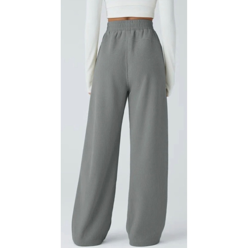Halara High Waisted Straight Leg Mop Corduroy Pants Size Medium Reg Gray Pockets - Picture 3 of 16